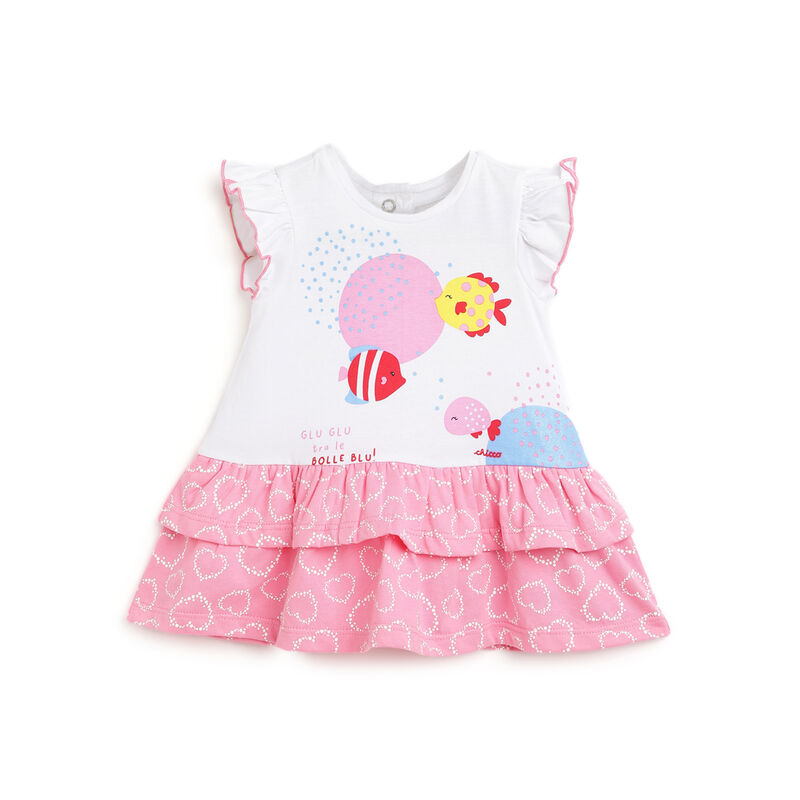 Girls White and Pink Printed Dress image number 0